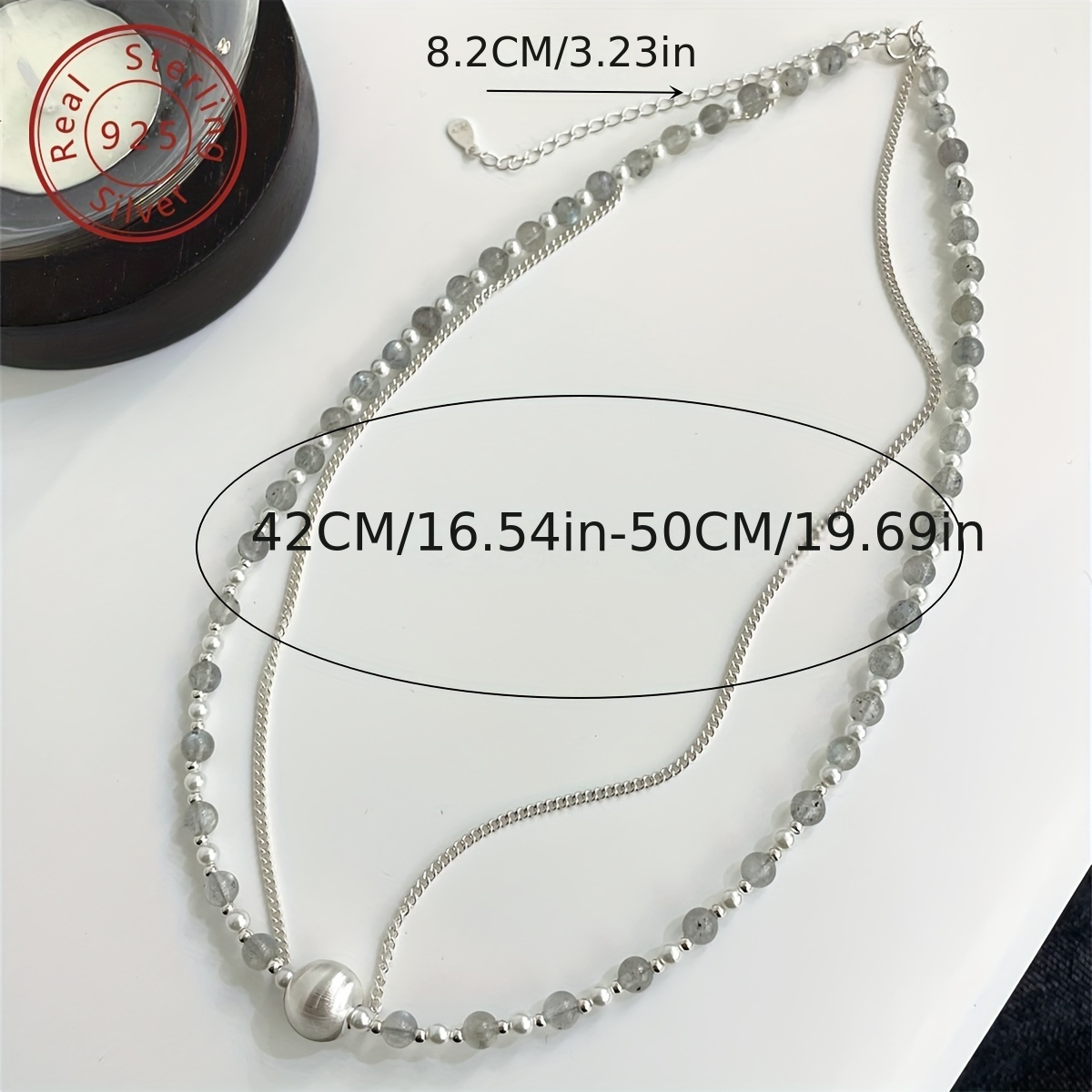 925 Sterling Silver Elongated Lime Moonlight Bead Necklace